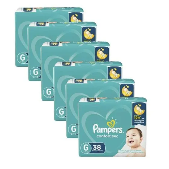 Kit 6 Fraldas Pampers Conforte Sec G c/38 Unidades cada