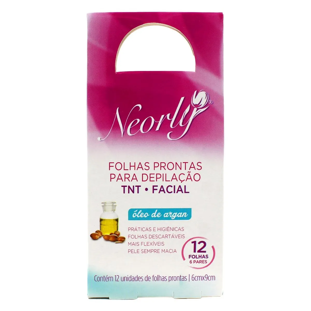 Folhas Prontas Para Depilação Tnt Facial Óleo de Argan 6 Pares Neorly