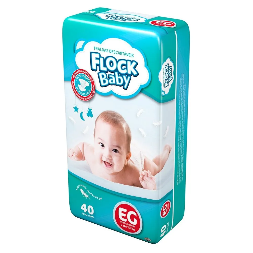 Fralda Descartável Mega Tamanho Extra Grande com 40 Unidades Flock Baby