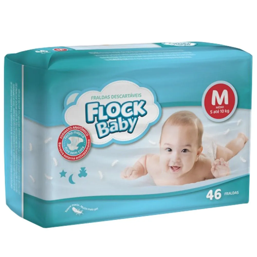 Fralda Descartável Mega Tamanho Médio com 46 Unidades Flock Baby