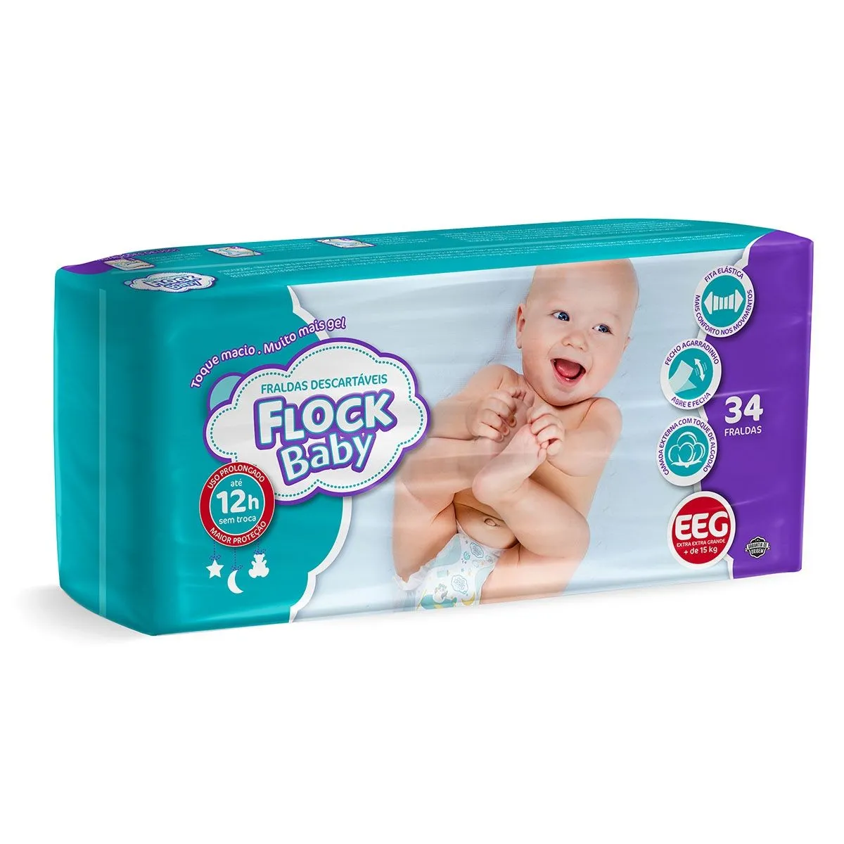 Fralda Descartável Tamanho Extra Grande com 34 Unidades Flock Baby