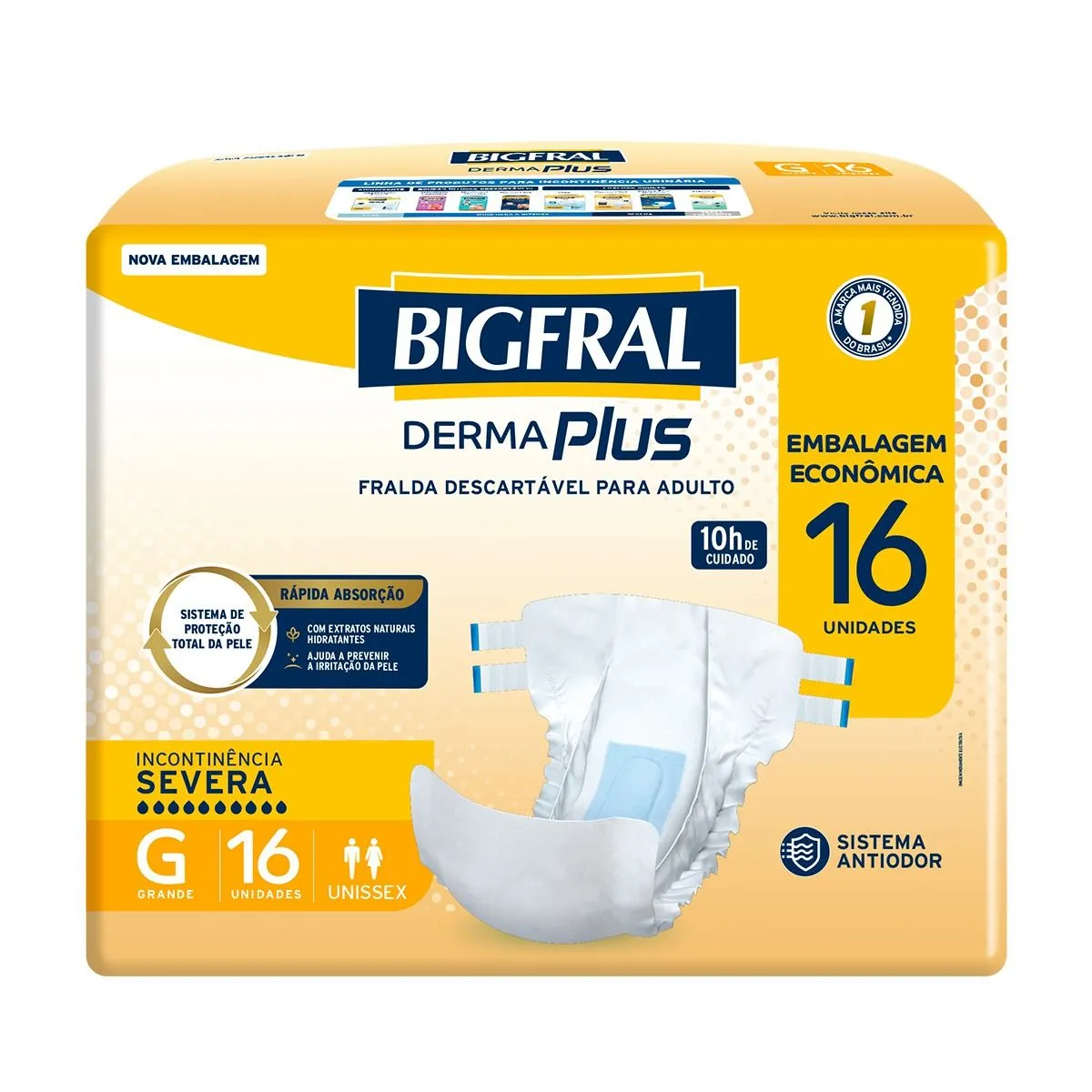 Fralda Geriátrica Bigfral Plus Pacote Prático Tamanho Grande Com 16 Unidades