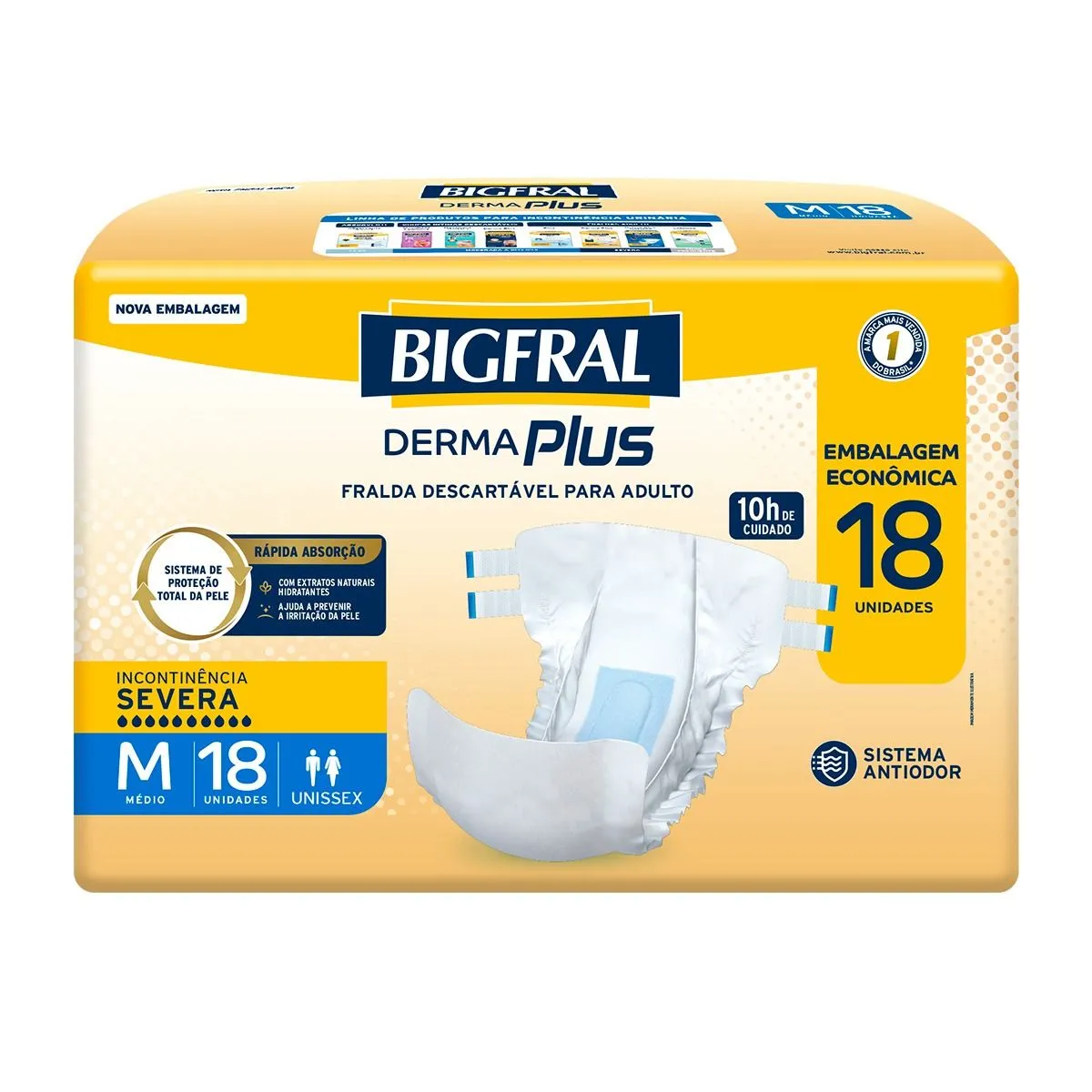 Fralda Geriátrica Bigfral Plus Pacote Prático Tamanho Média Com 18 Unidades