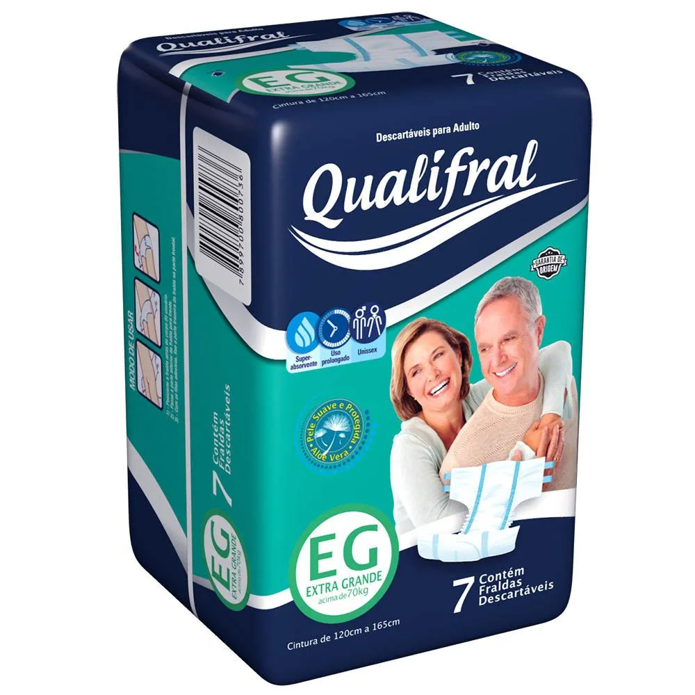 Fralda Geriátrica Tamanho Extra Grande com 7 Unidades Qualifral
