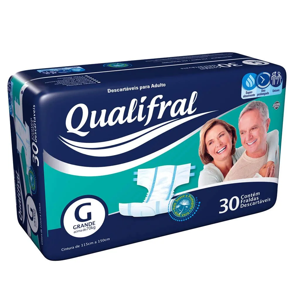 Fralda Geriátrica Tamanho Grande com 30 Unidades Qualifral