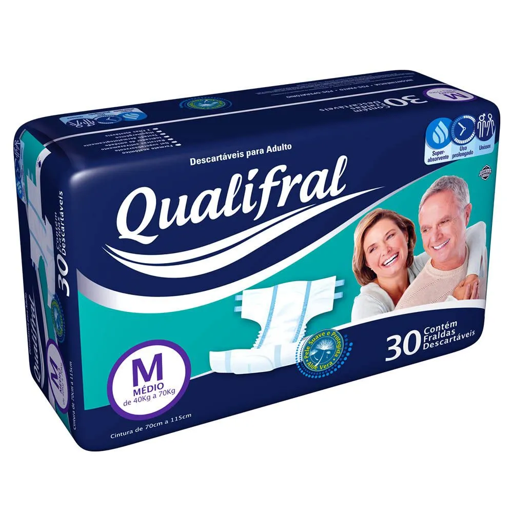 Fralda Geriátrica Tamanho M com 30 Unidades Qualifral