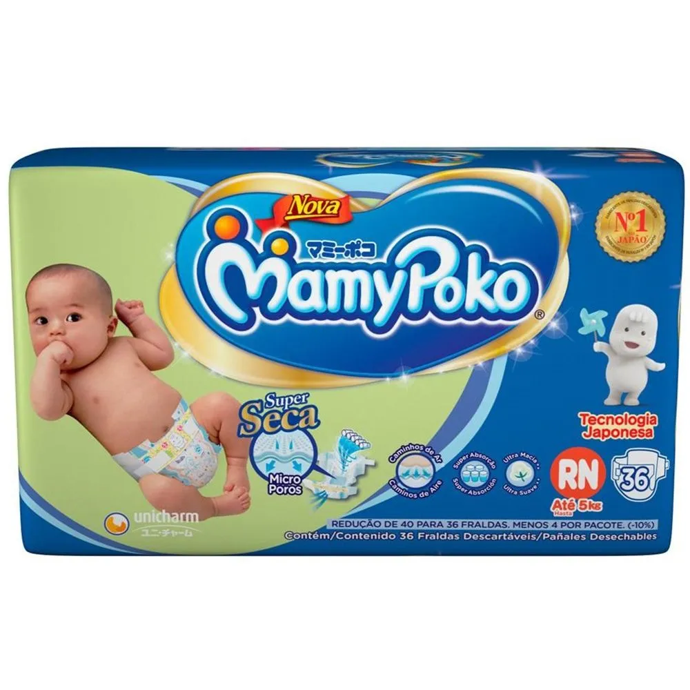 Fralda Mamypoko Super Seca Tamanho Recém - Nascido Com 36 Unidades