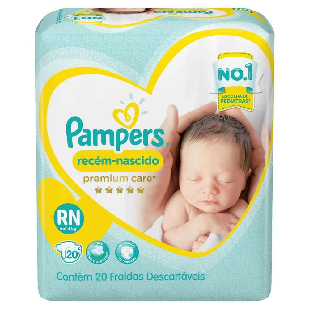 Fralda Pampers Premium Care Recém-nascido Com 20 Unidades