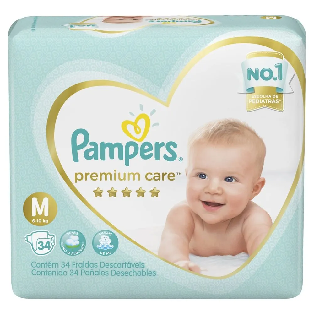 Fralda Pampers Premium Care Tamanho M Com 34 Unidades