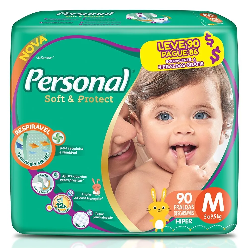 Fralda Personal Baby Hiper Tamanho M Leve 90 Pague 86 Unidades