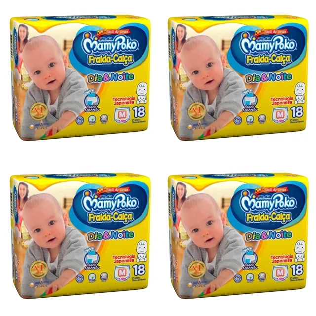 Kit 4 Fraldas Calca Mamypoko Dia e Noite Tamanho Médio 18 Unidades cada