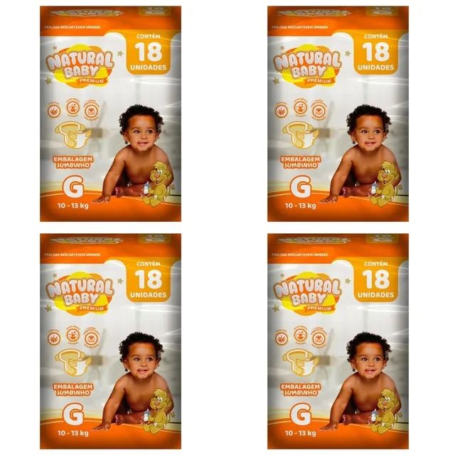 Kit 4 Fraldas Nat. Baby Premium Jumbinho G C/18 Unidades cada