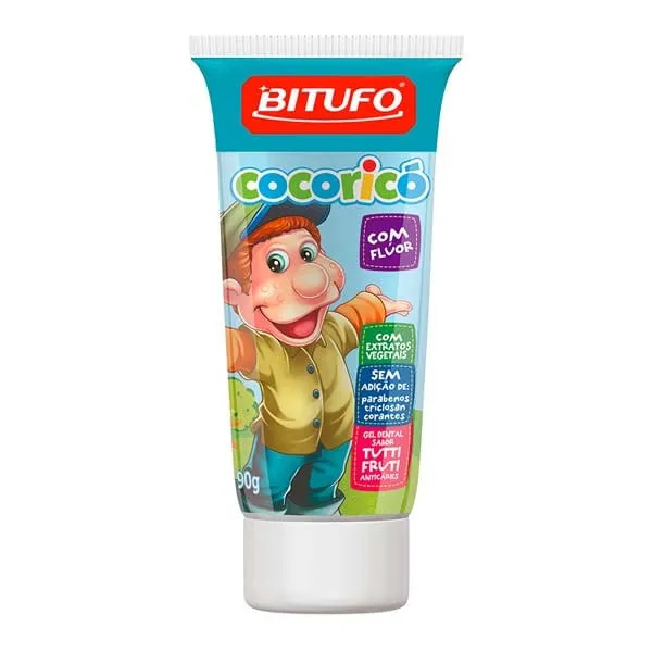 Gel Dental Bitufo Cocoricó Com Flúor Sabor Tutti-Frutti 90g