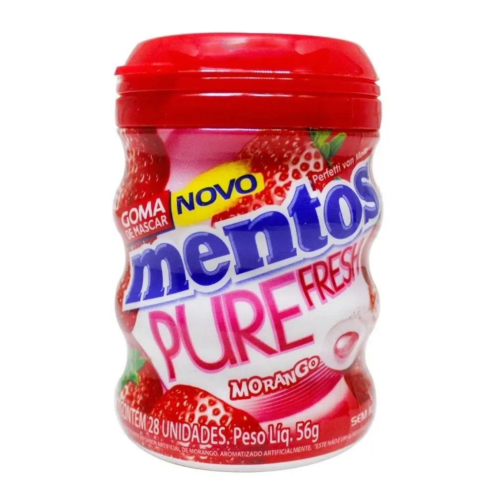 Goma de Mascar Mentos Pure Fresh Sabor Morango com 28 unidades
