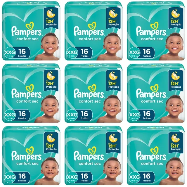 Kit 9 Fraldas Pampers Conforte Sec Xxg c/16 Unidades cada