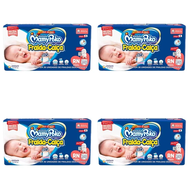 Kit 4 Fraldas Calça Mamypoko Recém Nascido Super Seca Jumbo Com 36 Unidades cada