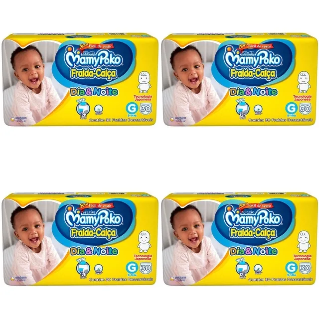 Kit 4 Fraldas Calça Mamypoko Dia e Noite G 30 Unidades cada