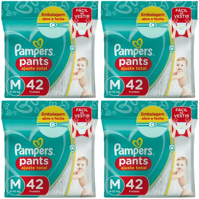 Kit 4 Fraldas Confortsec Pants ”M” Pampers Simples c/42 Unidades cada