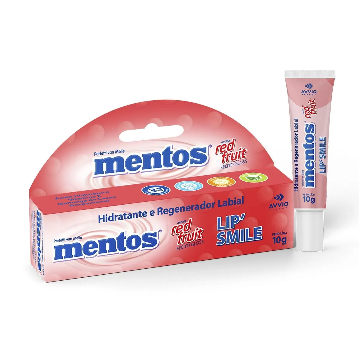 Hidratante e Regenerador Labial Lip'Smile Mentos Red Fruit Efeito Gloss 10g