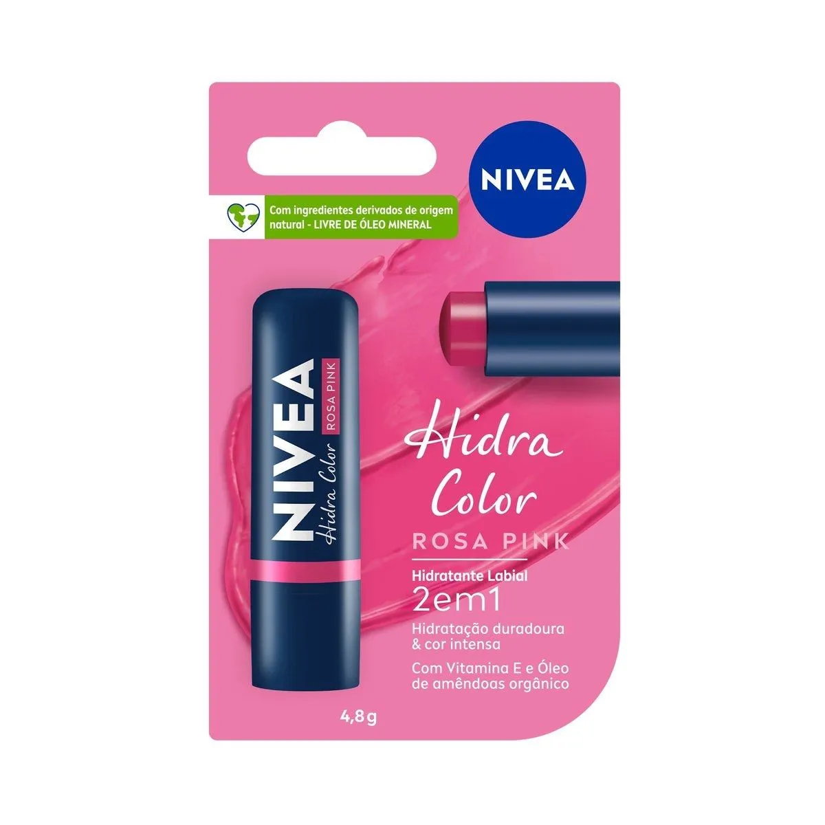 Hidratante Labial Nivea Hidra Color 2 Em 1 Rosa Pink Com 4,8g