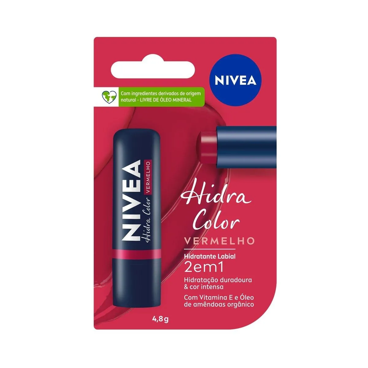 Hidratante Labial Nivea Hidra Color 2 Em 1 Vermelho Com 4,8g