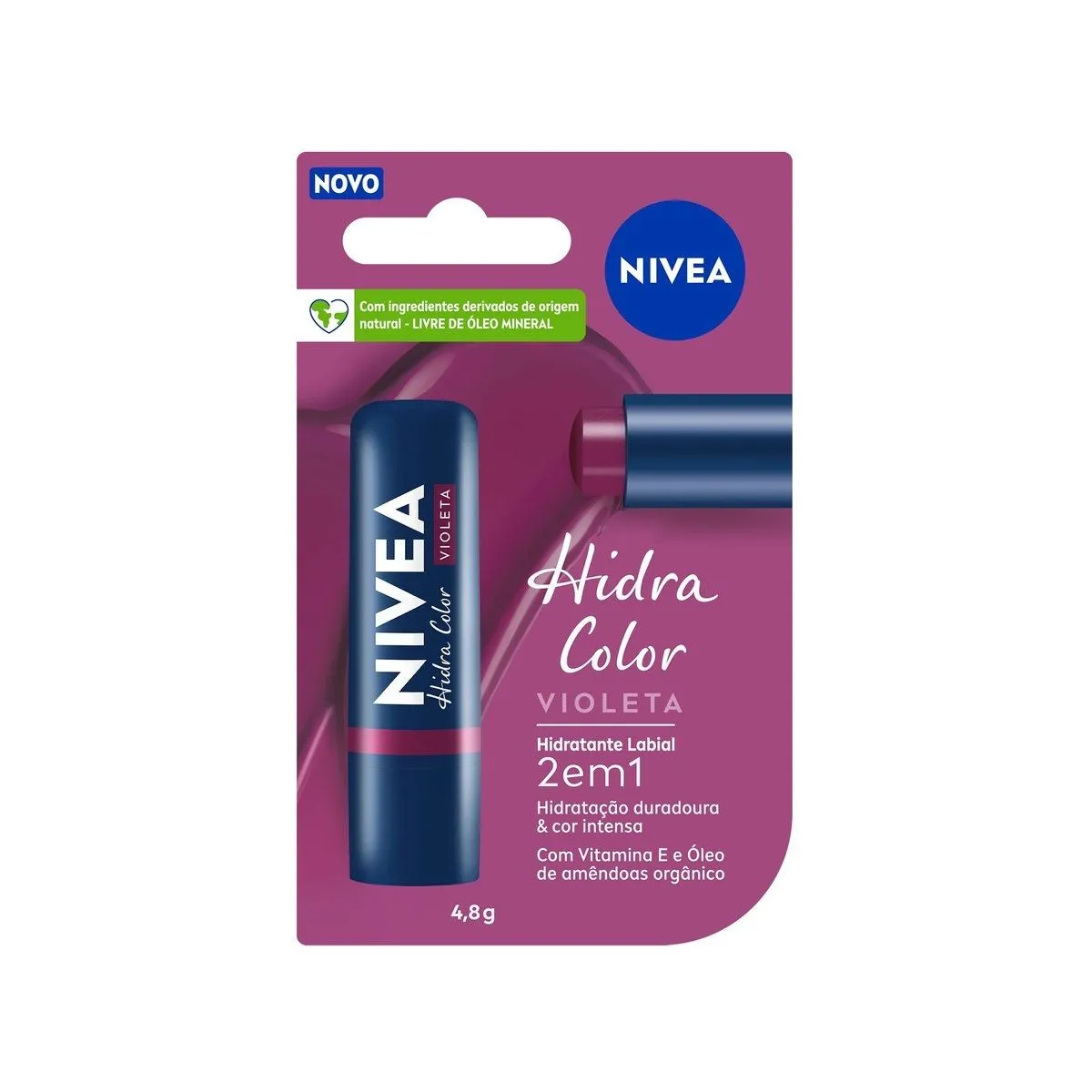 Hidratante Labial Nivea Hidra Color 2 Em 1 Violeta Com 4,8g