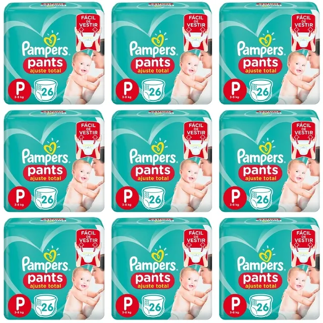 Kit 9 Fraldas Confortsec Pants ”P” Pampers Simples c/26 Unidades cada