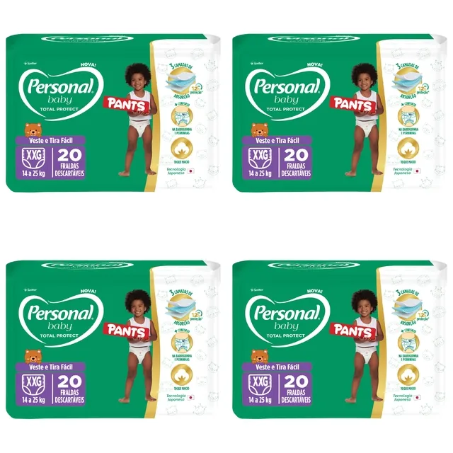 Kit 4 Fraldas Personal Baby Total Protect Pants XXG 20 Unidades cada