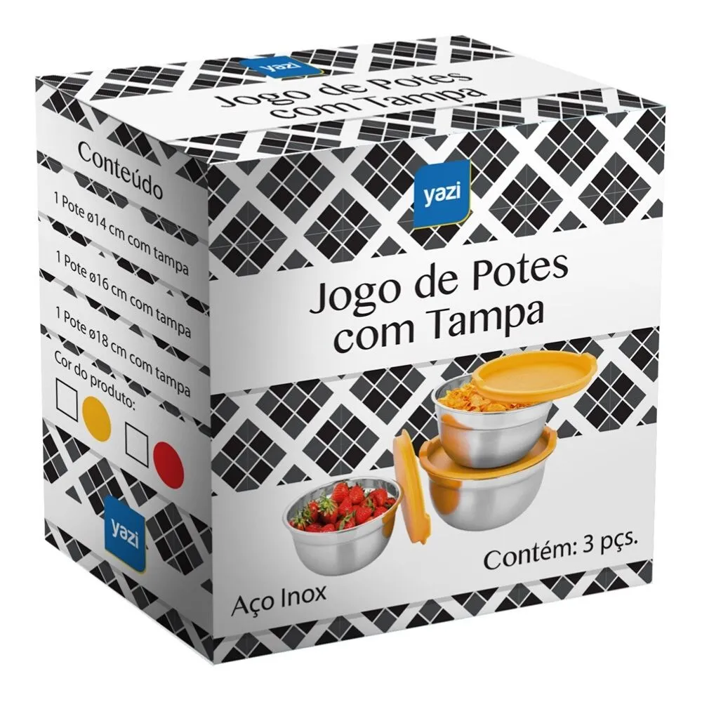 Jogo de Pote Inox Com Tampa Vermelha 3 Peças