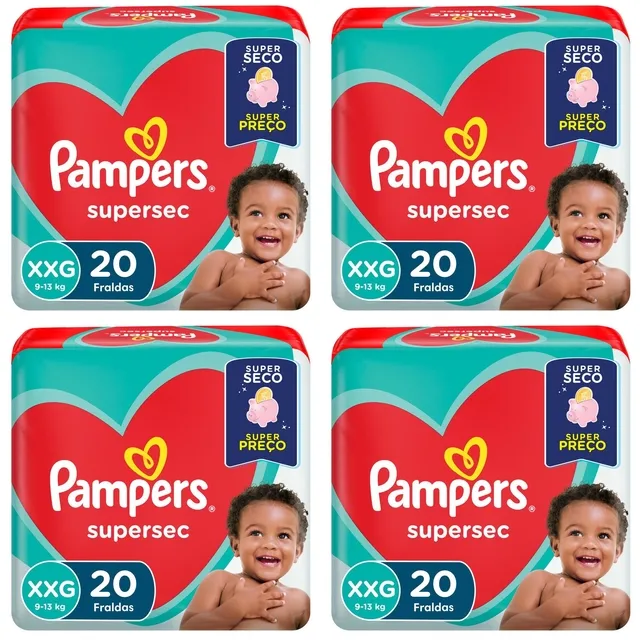 Kit 4 Fraldas Supersec ”Xxg” Pampers Simples c/20 Unidades cada