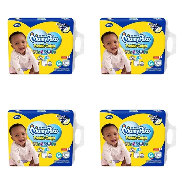 Kit 4 Fraldas Calça Giga Dia&Noite MamyPoko "G" c/ 60 Unidades cada