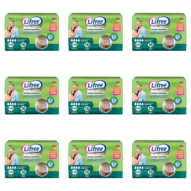 Kit 9 Fraldas Geriatrica Lifree Super Confort [G/Xg] c/16 Unidades cada