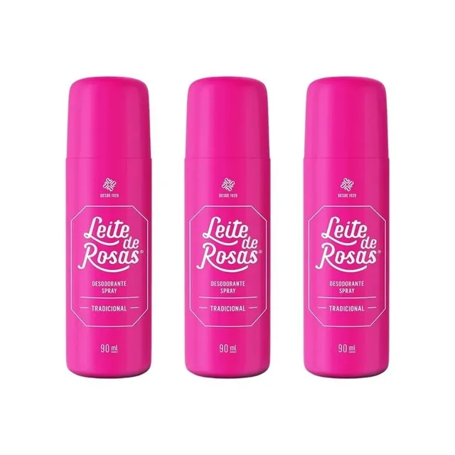 Kit c/3 Unidades de Desodorante Spray Leite De Rosas 90g