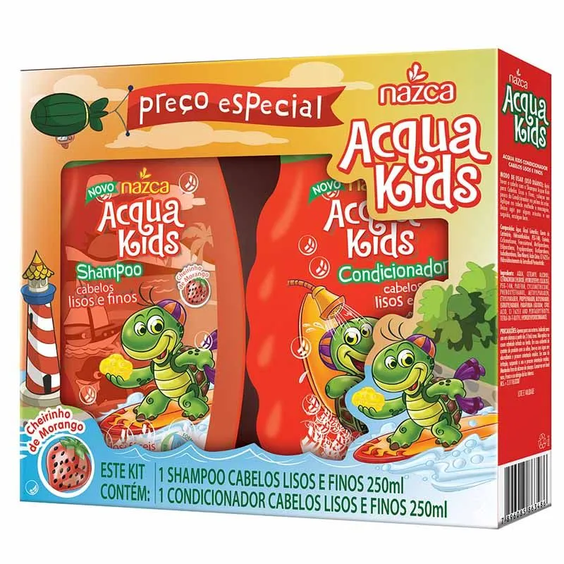 Kit Acqua Kids Shampoo 250Ml E Condicionador 250Ml Cabelos Lisos E Finos Cheirinho De Morango