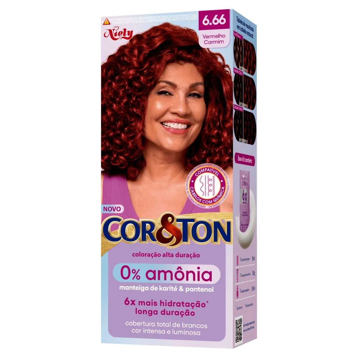 Kit Coloração Creme 6.66 Vermelho Carmim 0% Amônia Cor e Ton