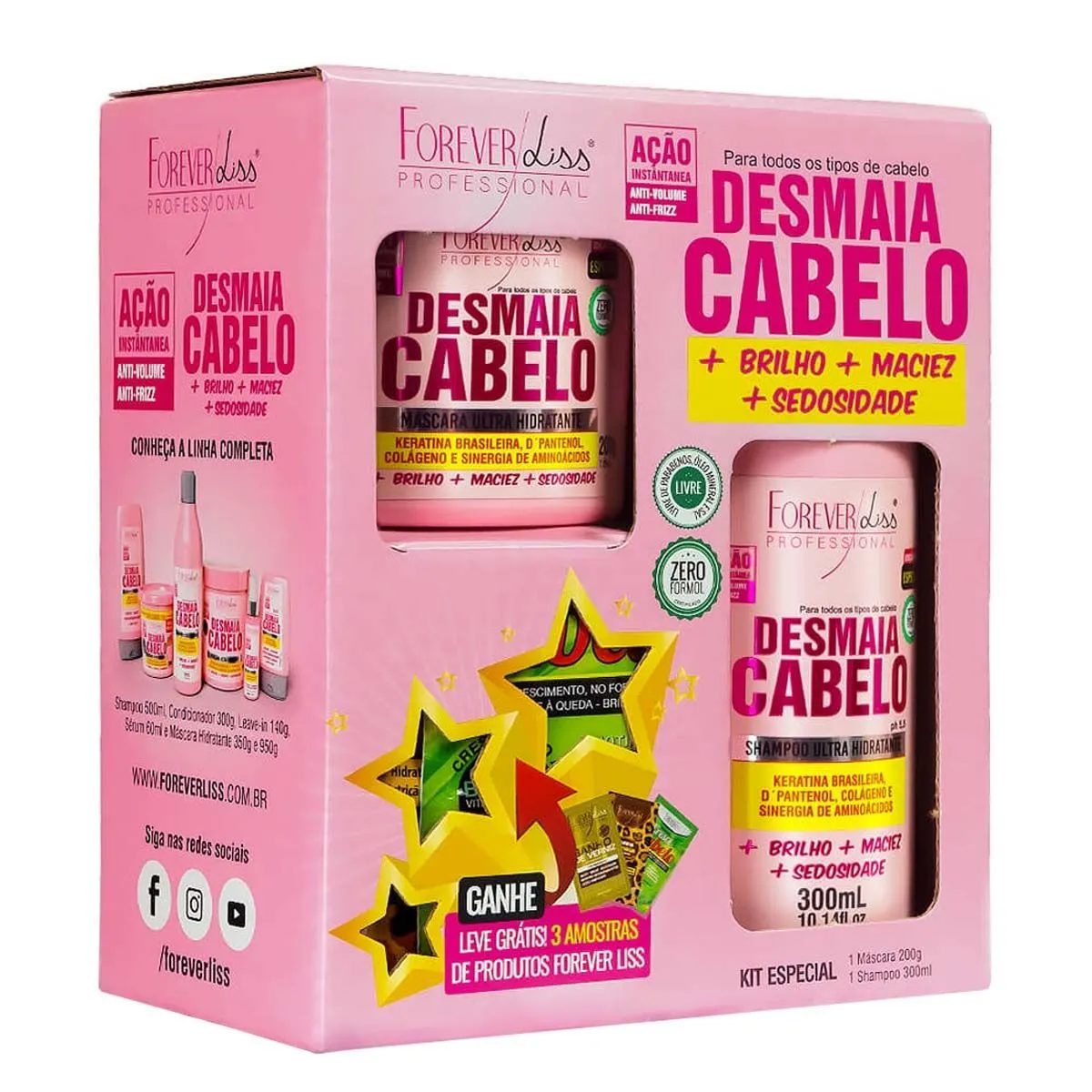 Kit Desmaia Cabelo 1 Máscara 200g com 1 Shampoo 300ml Forever Liss Professional