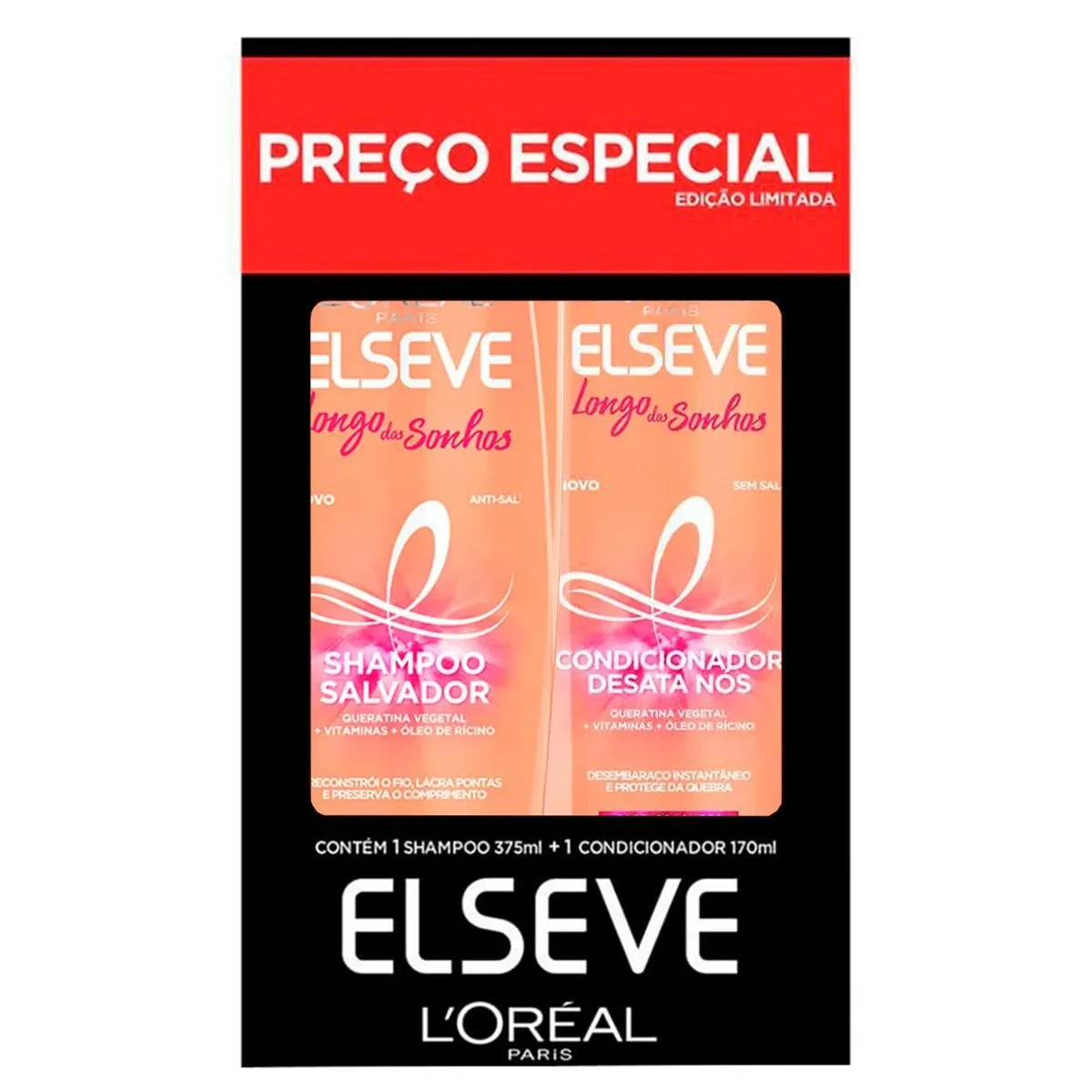 Kit Elseve Longo dos Sonhos Shampoo 375ml e Condicionador 170ml L'Oréal Paris