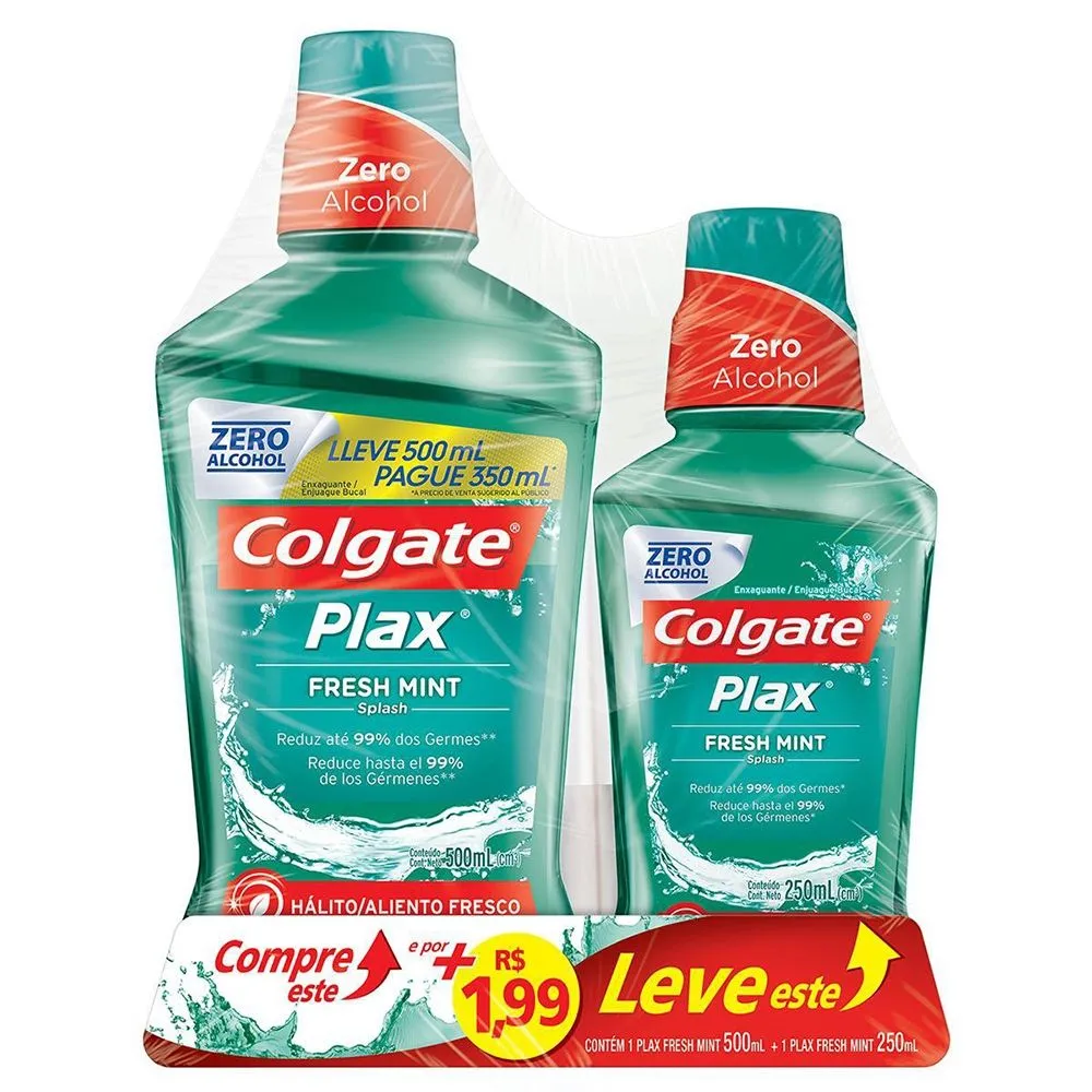 Kit Enxaguante Bucal Colgate Plax Fresh Mint  500ml e 300ml