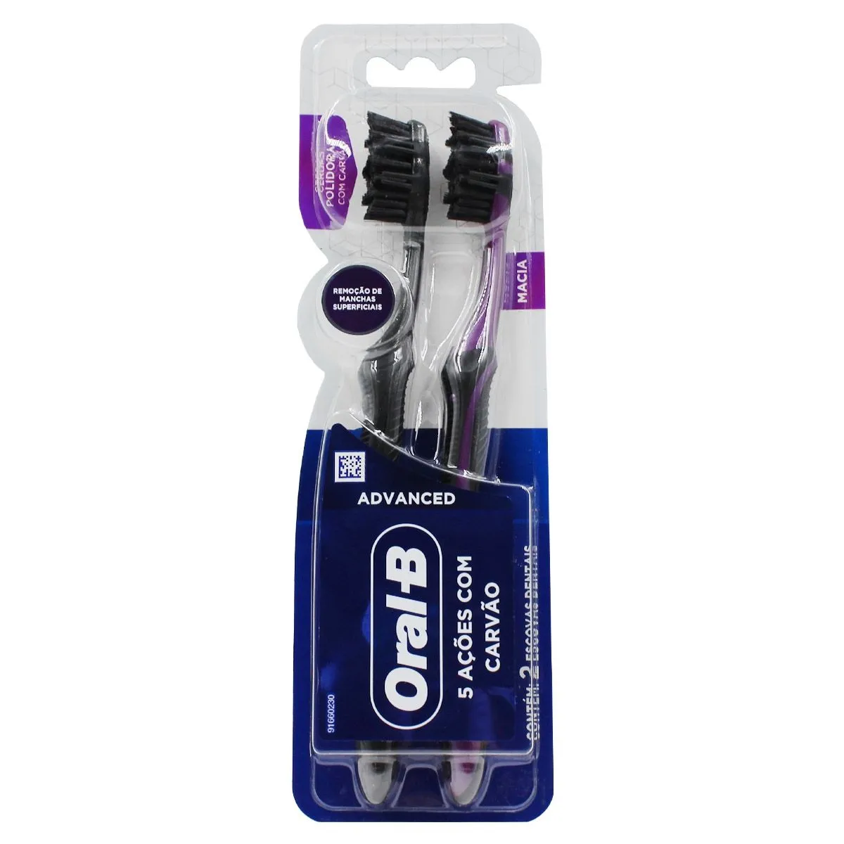 Kit Escova Dental Advanced Macia Oral-B 5 Ações com Carvão com 2 Unidades