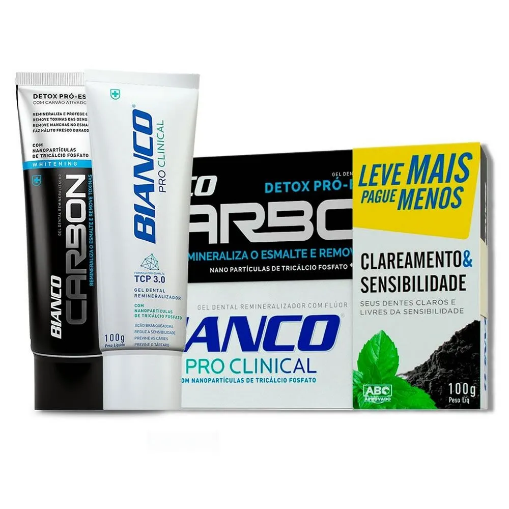 Kit Gel Dental Bianco Carbon e Pro Clinical 100g cada