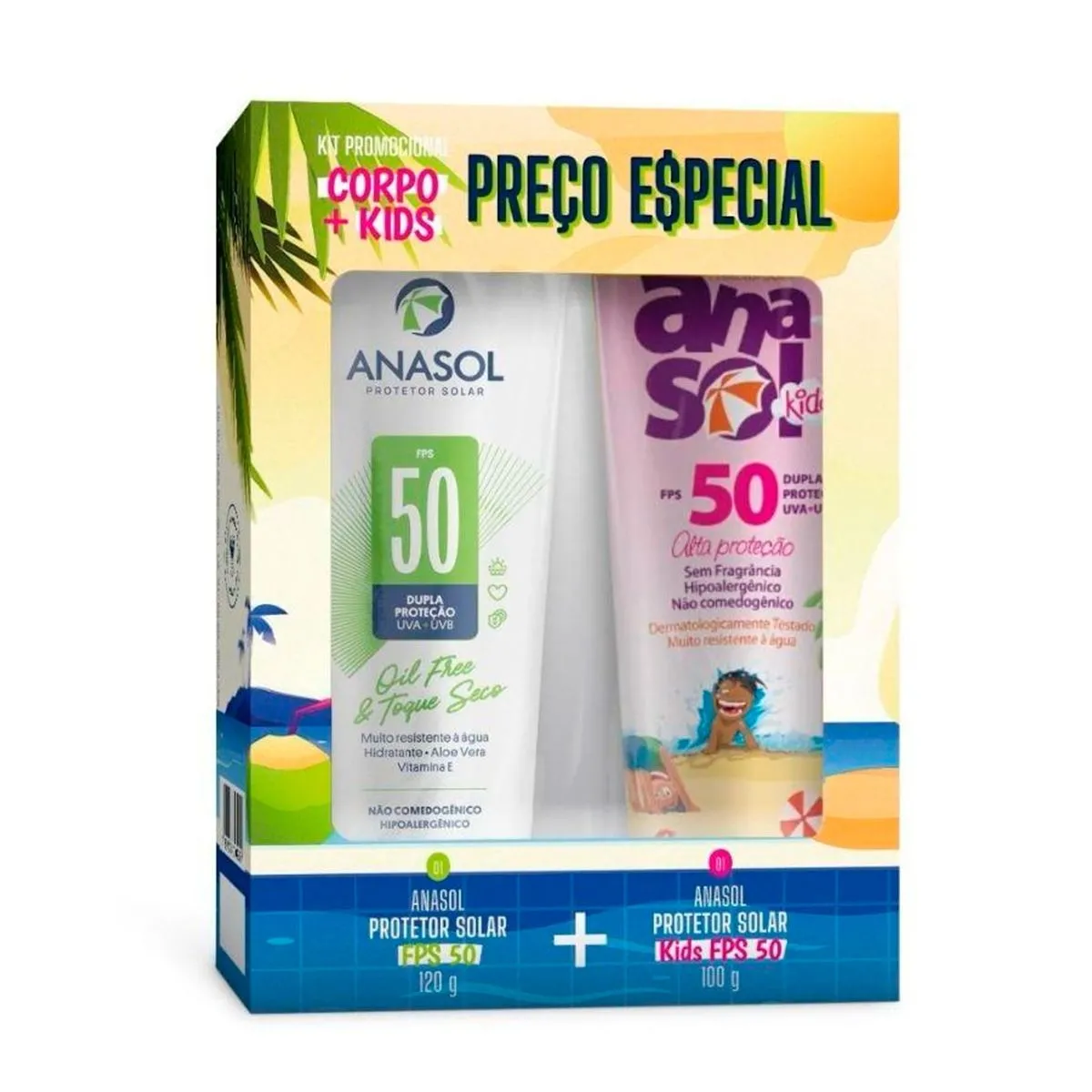 Kit Protetor Solar Corporal Fps 50 120G E Kids Fps 50 100G Anasol