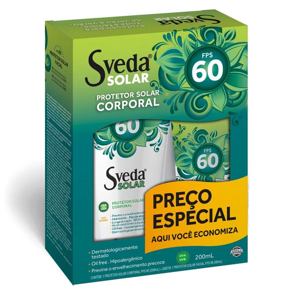 Kit Protetor Solar Corporal Fps60 200ml + Protetor Solar Facial 60ml Sveda Solar