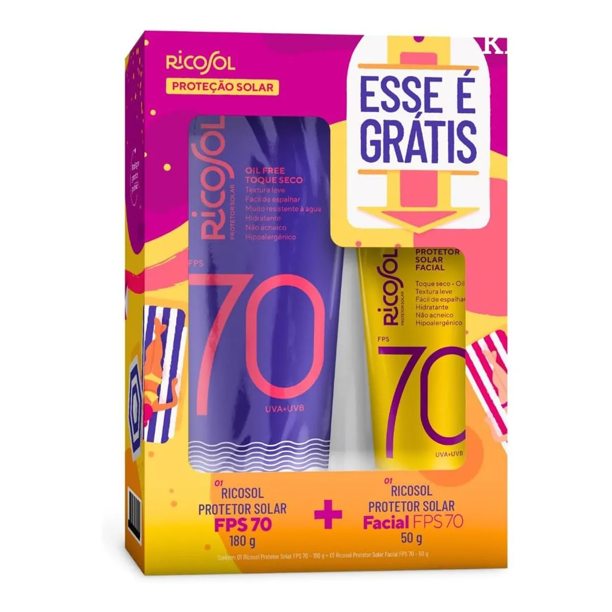 Kit Protetor Solar FPS70 Corporal 180g e Facial 50g Ricosol
