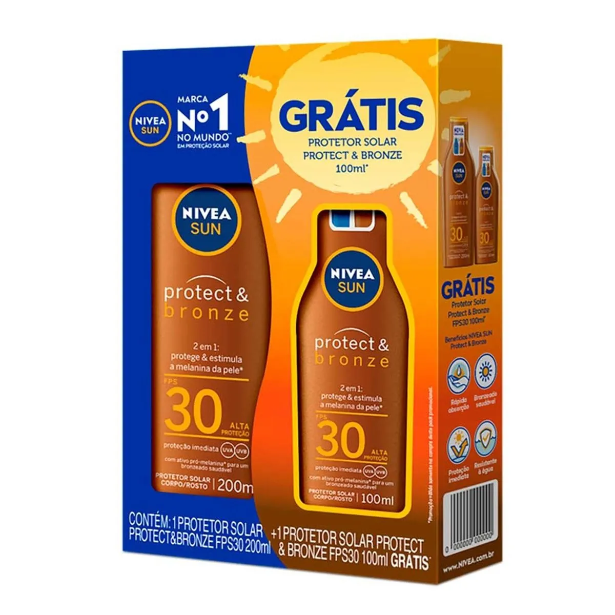 Kit Protetor Solar Nivea Sun Protect e Bronze Fps30 Com 200Ml e 100Ml