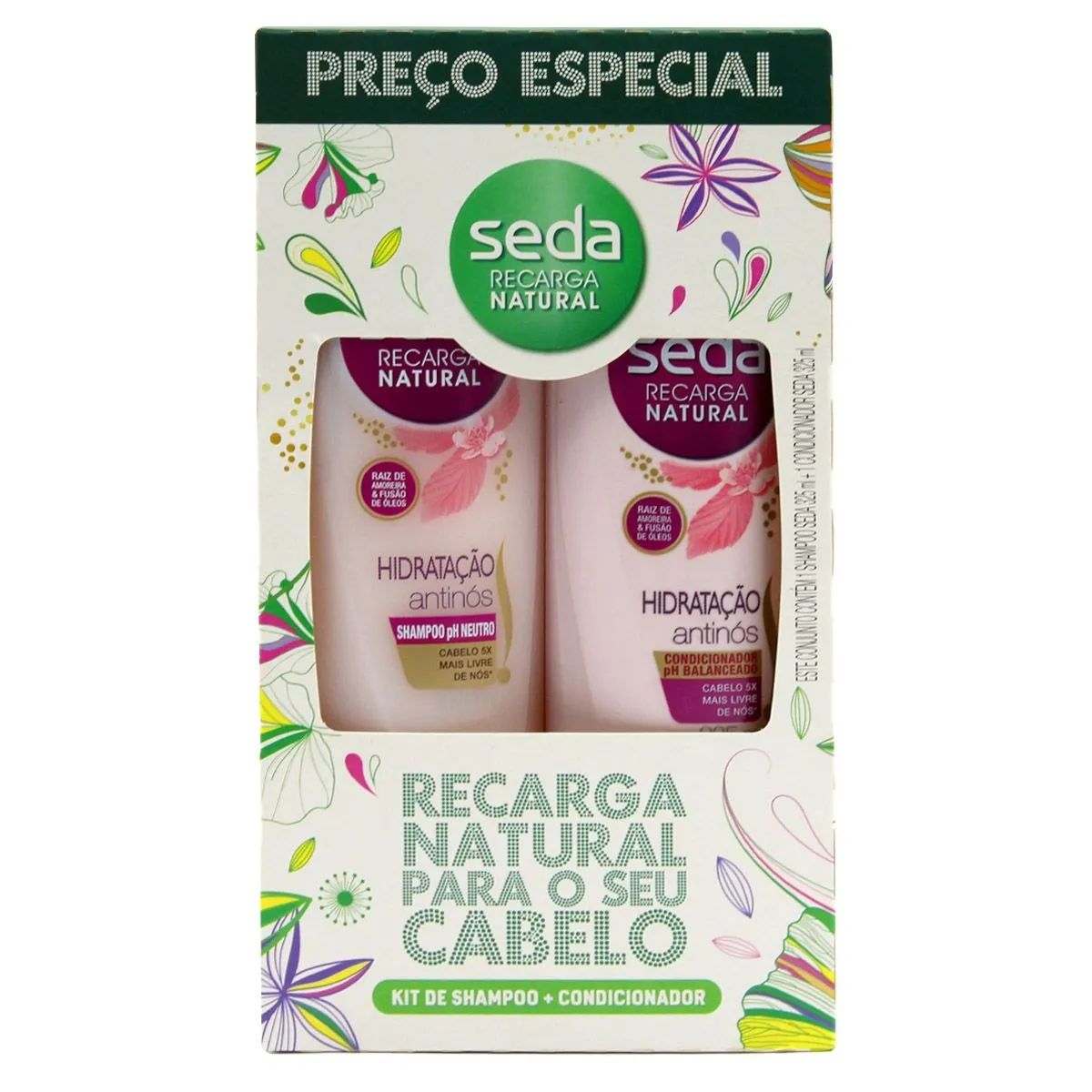 Kit Recarga Natural Hidratação Antinós Com 1 Shampoo   1 Condicionador Com 325Ml Cada Seda
