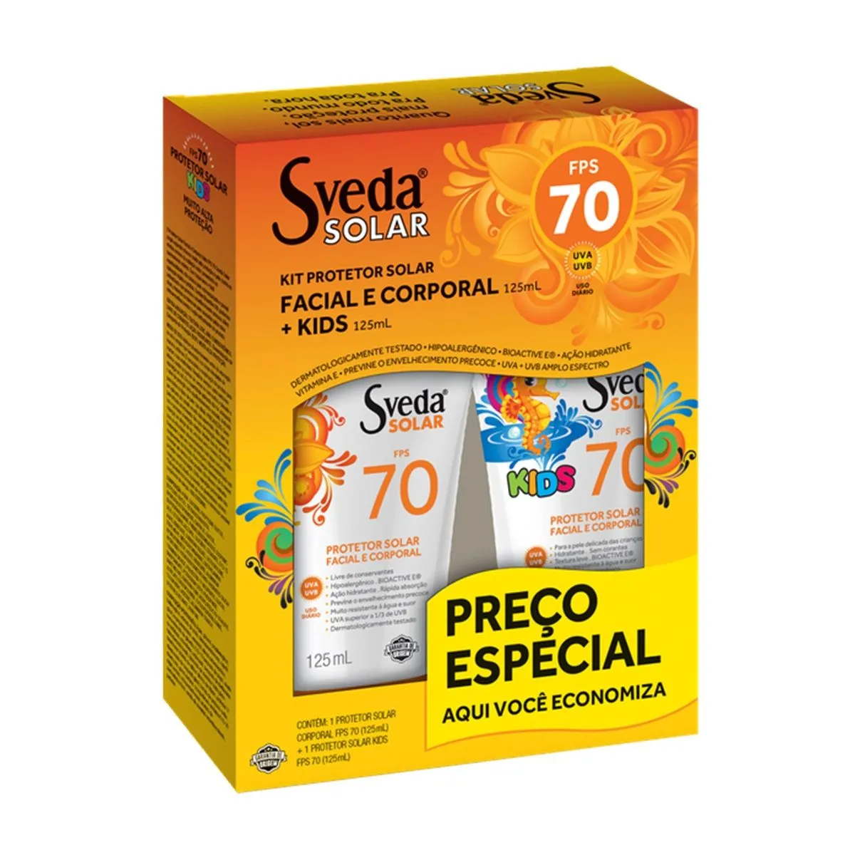 Kit Sveda Protetor Solar Facial E Corporal Adulto 125ml e Kids 125ml FPS60