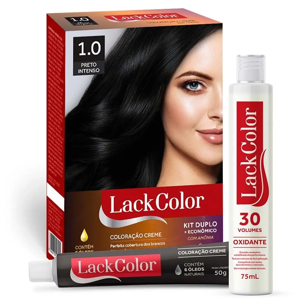 Kit Tintura Creme 1.0 Preto Intenso Lack Color