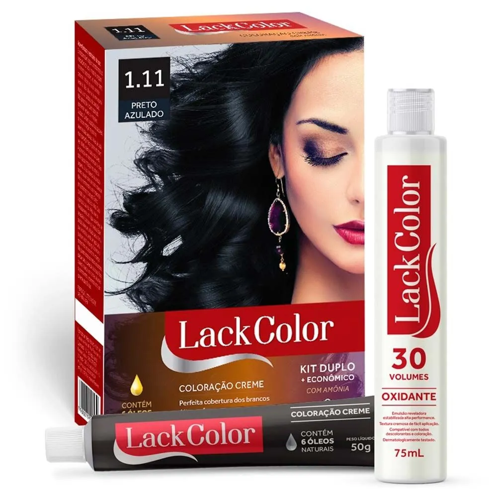 Kit Tintura Creme 1.11 Preto Azulado Lack Color