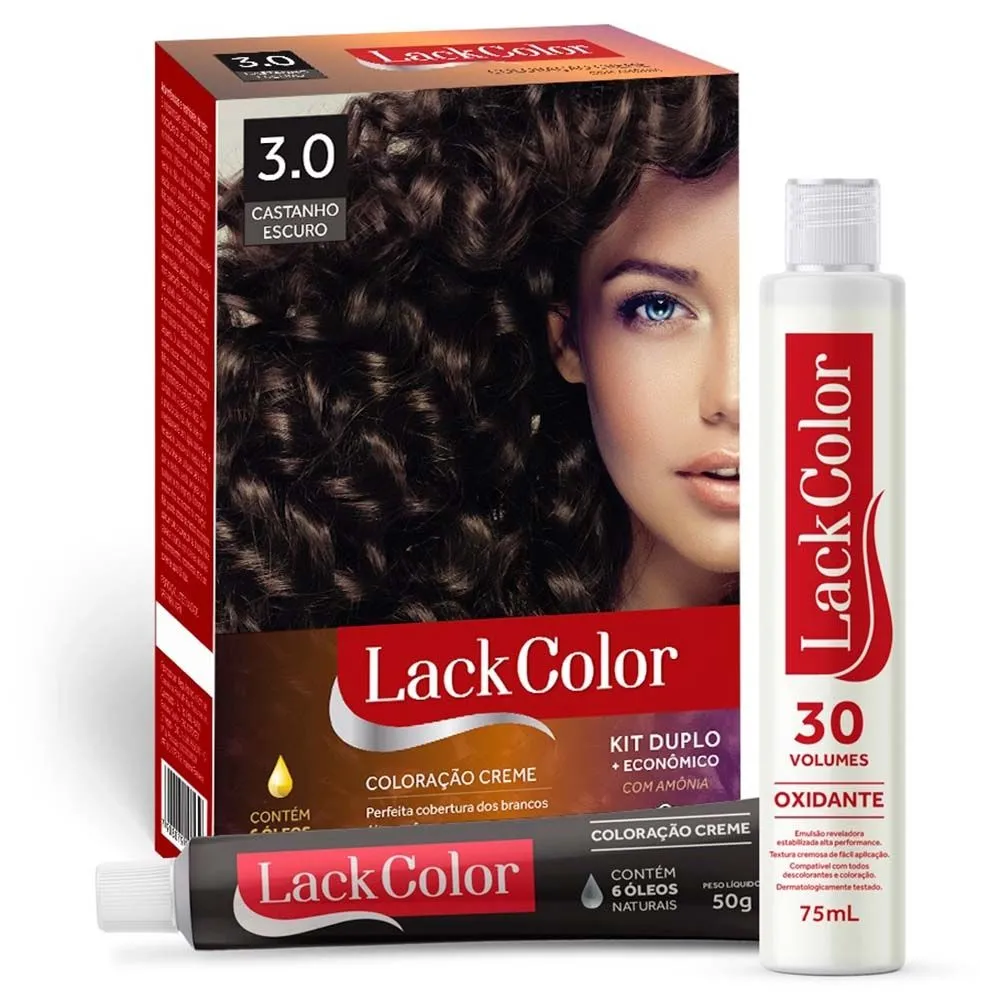 Kit Tintura Creme 3.0 Castanho Escuro Lack Color