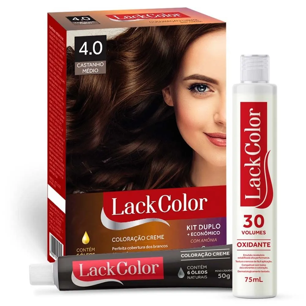 Kit Tintura Creme 4.0 Castanho Médio Lack Color